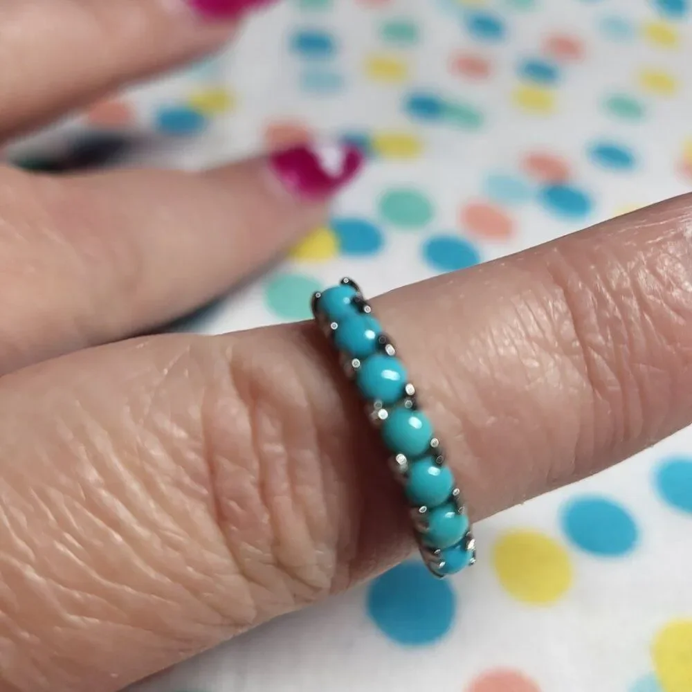 Sleeping Beauty Turquoise Half-Eternity Stainless Steel Band Ring